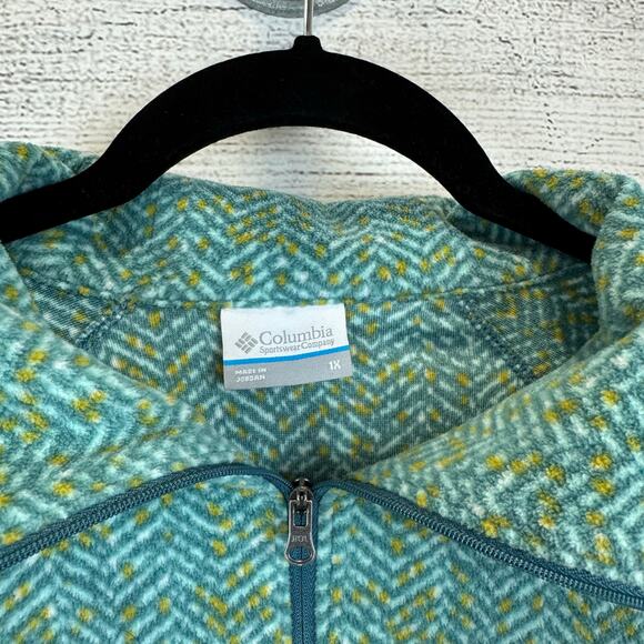 Columbia Plus Size Teal & Yellow Chevron Fleece Quarter Zip Jacket Size 1X - Picture 3 of 10